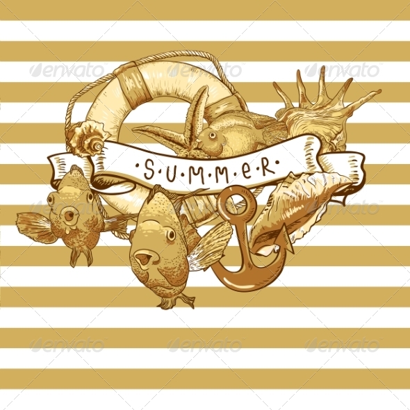 GraphicRiver Sea Card with Anchor Lifeline and Fish 8182653 GraphicRiver Sea Card with Anchor Lifeline and Fish 8182653