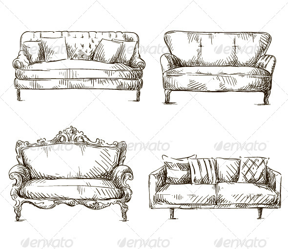 GraphicRiver Set of Sofas Drawings Sketch Style 8188220 GraphicRiver Set of Sofas Drawings Sketch Style 8188220