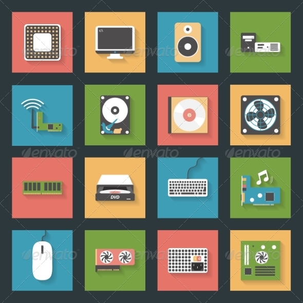 GraphicRiver Computer Peripherals and Parts Flat Icons Set 8188387 GraphicRiver Computer Peripherals and Parts Flat Icons Set 8188387