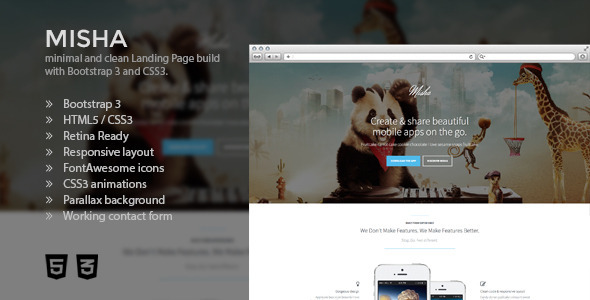 Misha - Bootstrap 3 Retina App Landing Page