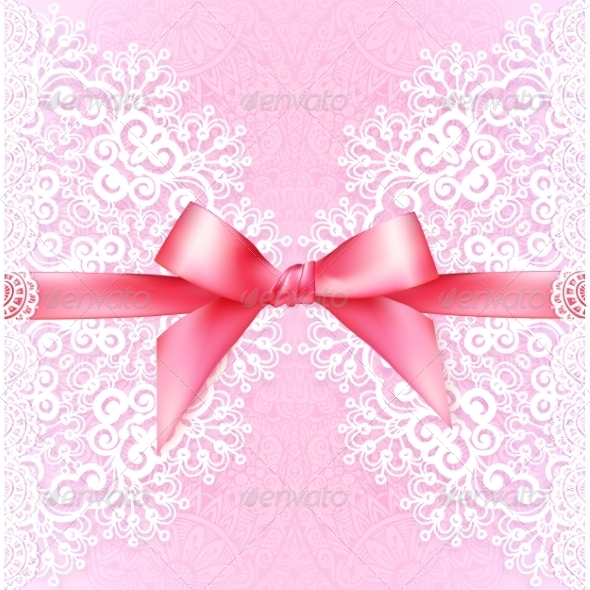 Vintage Wedding Card Template with Pink Bow Vintage Wedding Card Template with Pink Bow