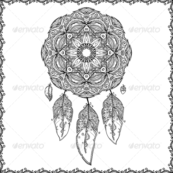 GraphicRiver Black and White Doodle Dream Catcher 8193082 GraphicRiver Black and White Doodle Dream Catcher 8193082