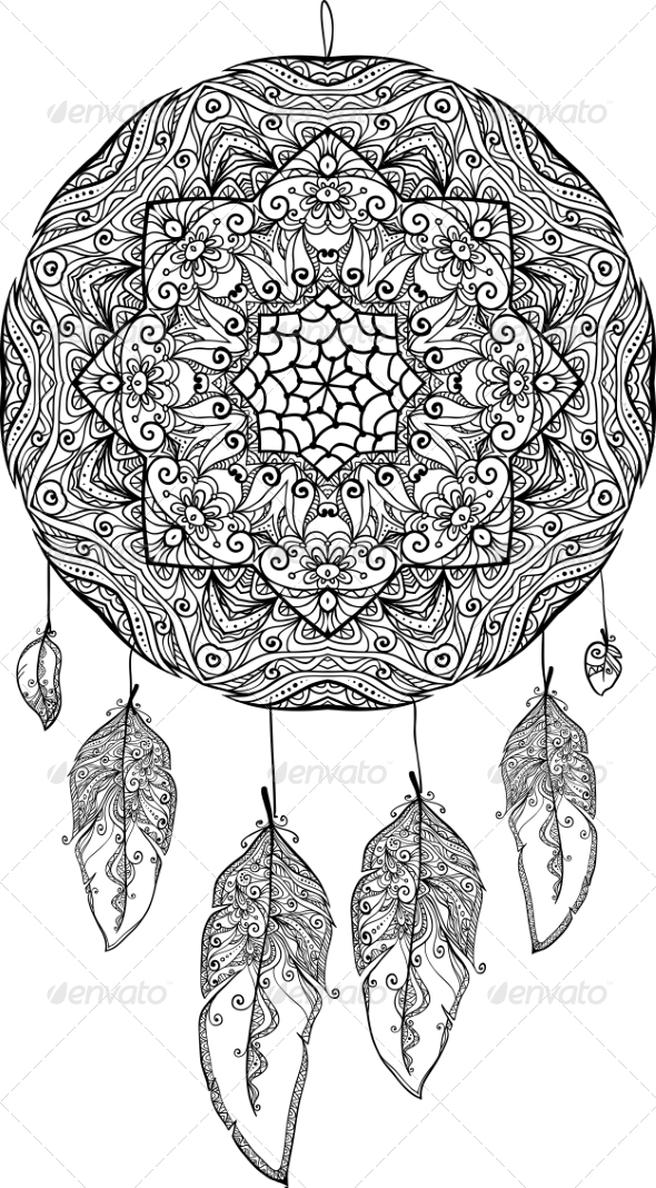 GraphicRiver Black and White Doodle Dream Catcher 8193084 GraphicRiver Black and White Doodle Dream Catcher 8193084
