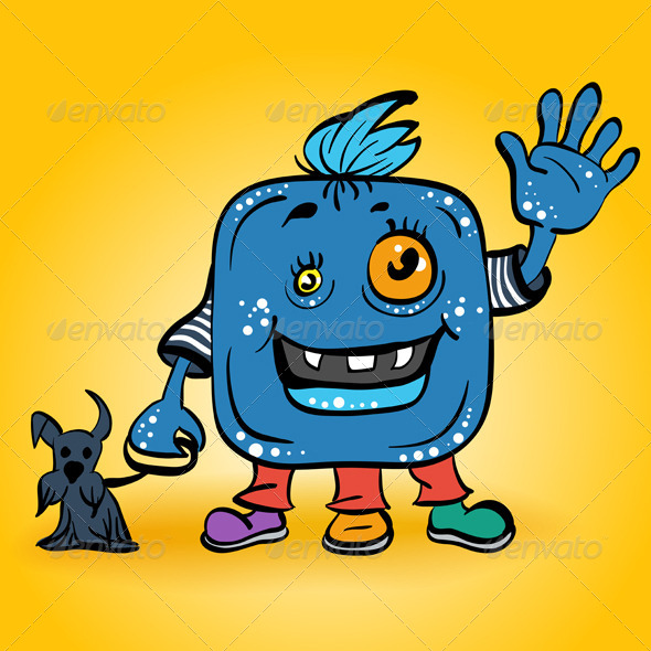 Cartoon Smiling Blue Monster Cartoon Smiling Blue Monster