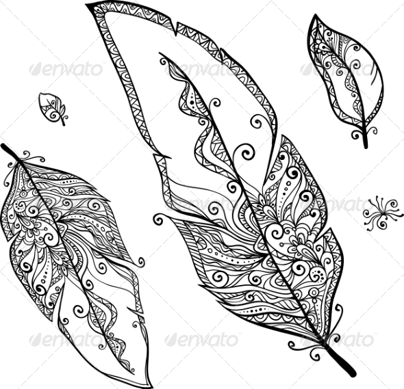 GraphicRiver Doodle Ethno Feathers Set 8193378 GraphicRiver Doodle Ethno Feathers Set 8193378