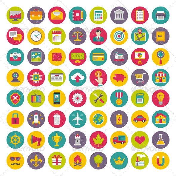 64 Vector Icons in Flat Design Style 64 Vector Icons in Flat Design Style
