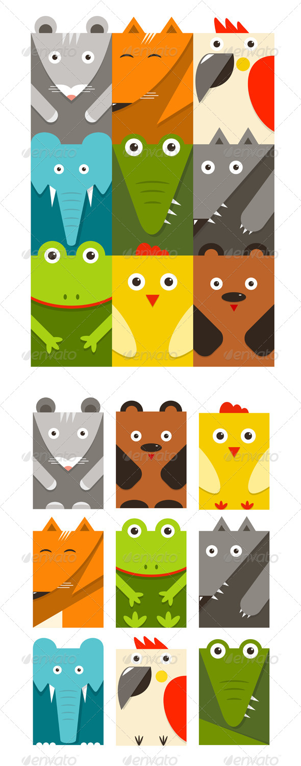 GraphicRiver Flat Childish Rectangular Animals Set 8205767 GraphicRiver Flat Childish Rectangular Animals Set 8205767