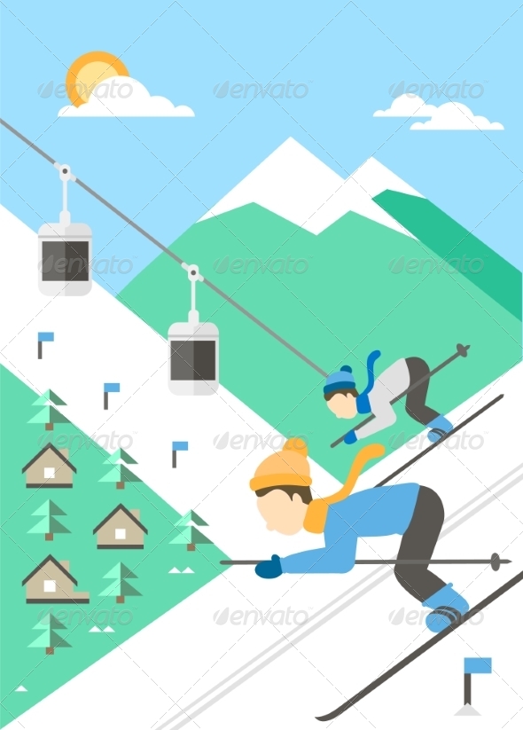 GraphicRiver Landscape of Mountains with Skiers 8206089 GraphicRiver Landscape of Mountains with Skiers 8206089