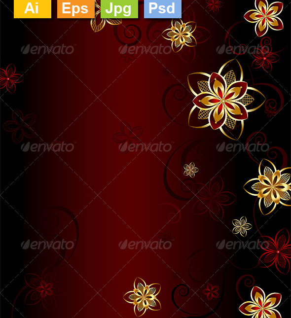 GraphicRiver Red Background with Gold Flowers 8212864 GraphicRiver Red Background with Gold Flowers 8212864