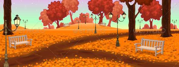 GraphicRiver Park with Benches and Street Lamps 8217261 GraphicRiver Park with Benches and Street Lamps 8217261