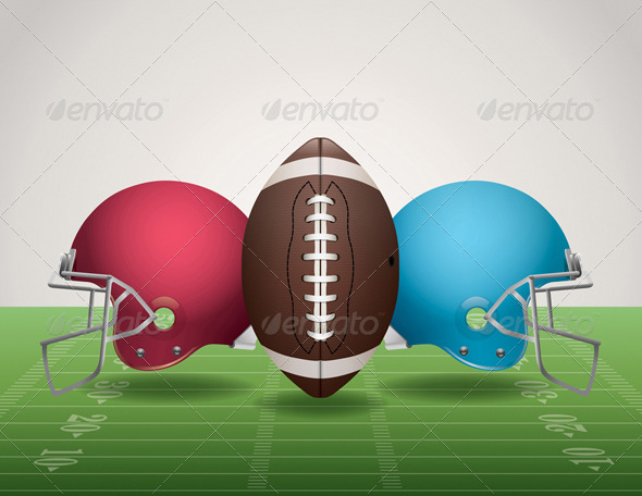 Vector American Football Field Ball and Helmets Vector American Football Field Ball and Helmets
