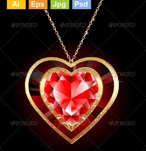 GraphicRiver Ruby Heart on a Gold Chain 8226689 GraphicRiver Ruby Heart on a Gold Chain 8226689