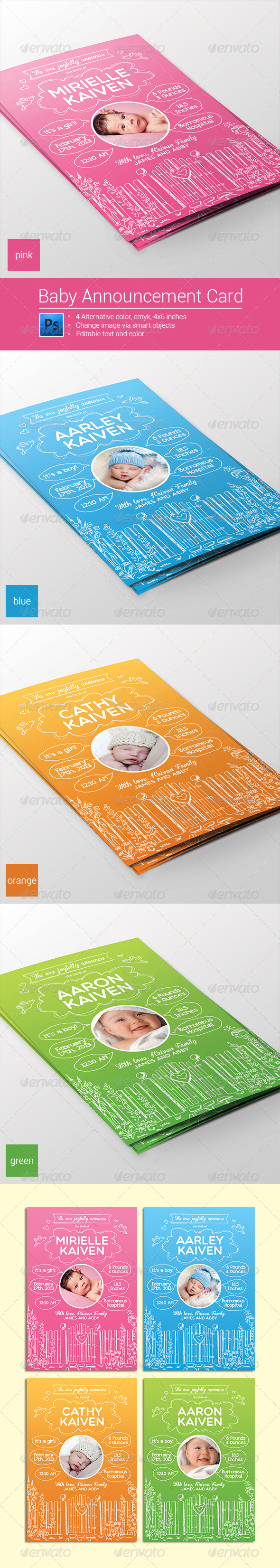 GraphicRiver Baby Announcement Card Boy & Girl 8228940 GraphicRiver Baby Announcement Card Boy & Girl 8228940
