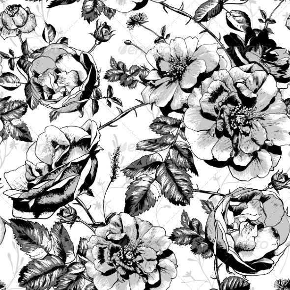 GraphicRiver Black and White Floral Seamless Background 8229773 GraphicRiver Black and White Floral Seamless Background 8229773