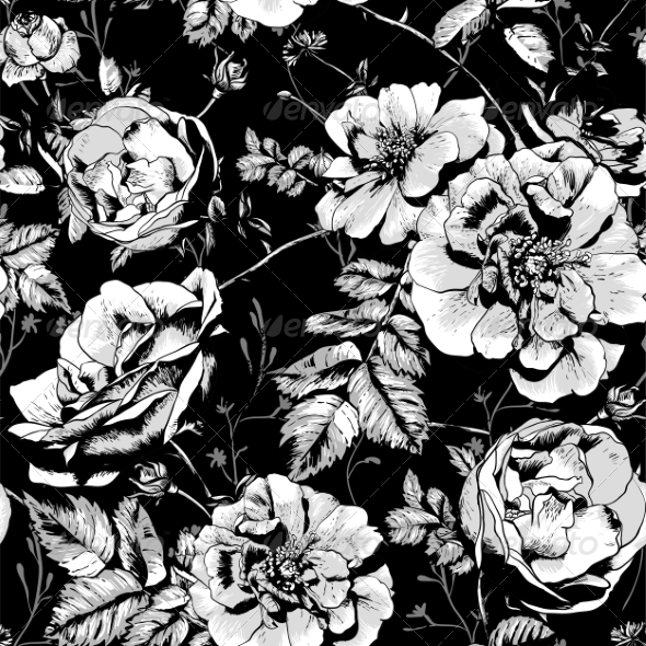 Black and White Floral Seamless Background Black and White Floral Seamless Background