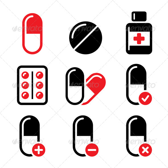 GraphicRiver Red and Black Medication Icons Set 8231196 GraphicRiver Red and Black Medication Icons Set 8231196