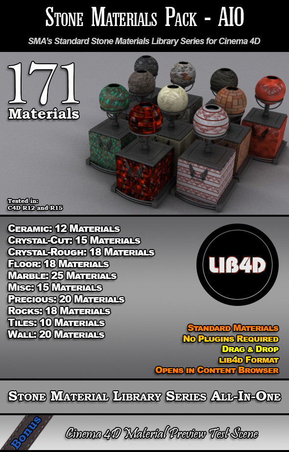 3DOcean 171 Standard Stone Materials Pack AIO for C4D 8231314 3DOcean 171 Standard Stone Materials Pack AIO for C4D 8231314