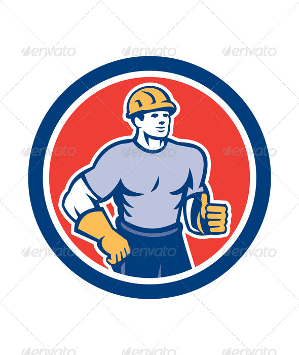 GraphicRiver Construction Worker Thumbs Up Circle Retro 8245574 GraphicRiver Construction Worker Thumbs Up Circle Retro 8245574