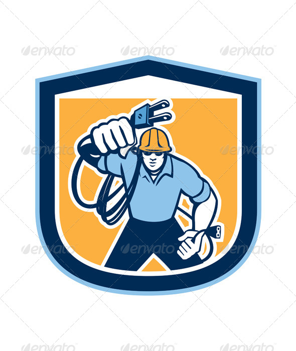 GraphicRiver Electrician with Electric Plug Shield 8245579 GraphicRiver Electrician with Electric Plug Shield 8245579