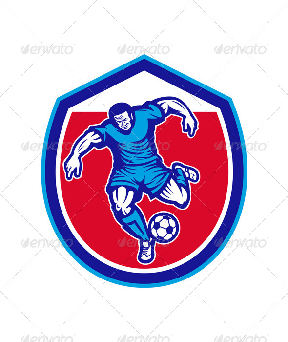 Soccer Player Running Kicking Ball Retro Soccer Player Running Kicking Ball Retro