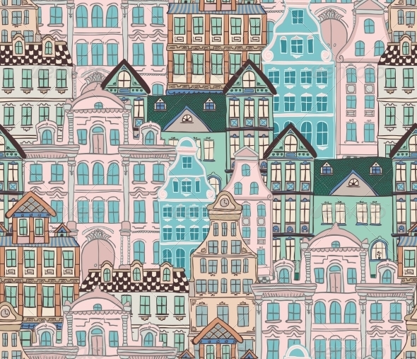GraphicRiver Old Styled Houses Seamless Pattern 8249161 GraphicRiver Old Styled Houses Seamless Pattern 8249161