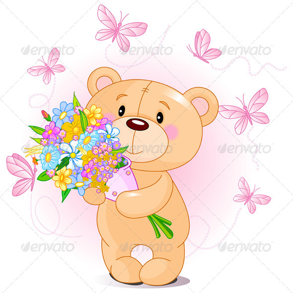 GraphicRiver Pink Teddy Bear with Flowers 8259306 GraphicRiver Pink Teddy Bear with Flowers 8259306