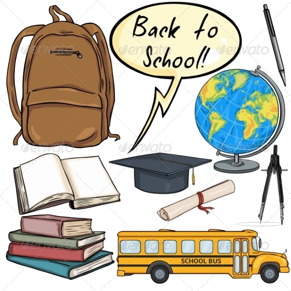 GraphicRiver Vector Set of Cartoon School Objects 8259658 GraphicRiver Vector Set of Cartoon School Objects 8259658