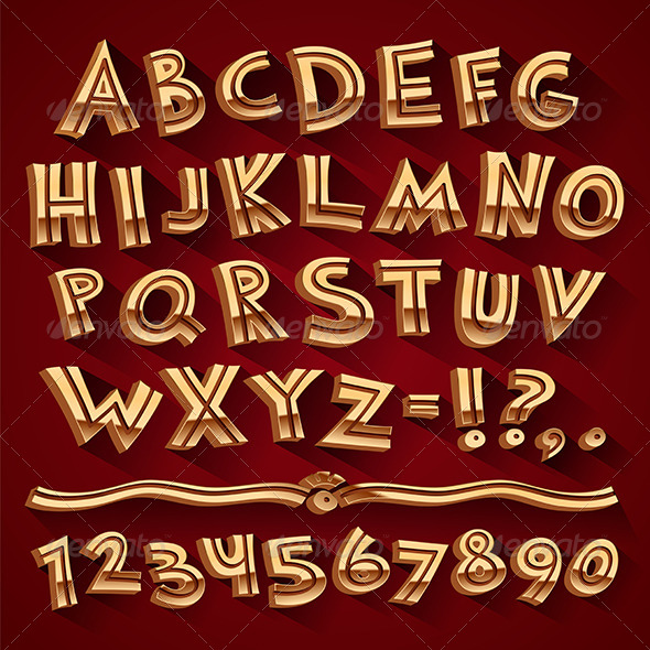 GraphicRiver Golden Retro 3D Font with Strips on Red Background 8247217 GraphicRiver Golden Retro 3D Font with Strips on Red Background 8247217