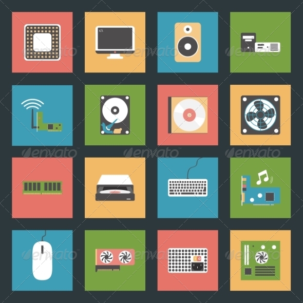 GraphicRiver Computer Peripherals and Parts Flat Icons Set 8271983 GraphicRiver Computer Peripherals and Parts Flat Icons Set 8271983