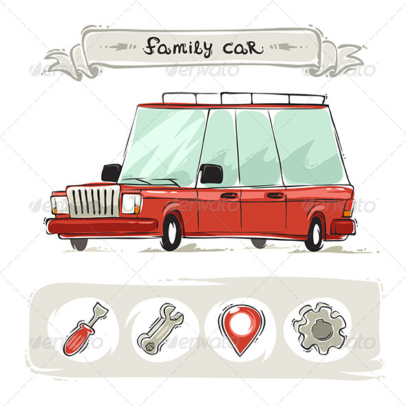 GraphicRiver Cartoon Family Old Car Set 8251086 GraphicRiver Cartoon Family Old Car Set 8251086