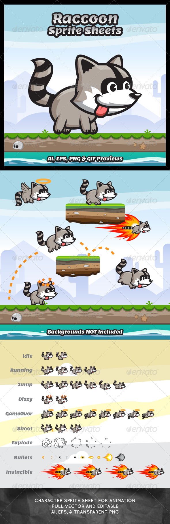 GraphicRiver Raccoon Game Character Sprite Sheets 8272174 GraphicRiver Raccoon Game Character Sprite Sheets 8272174