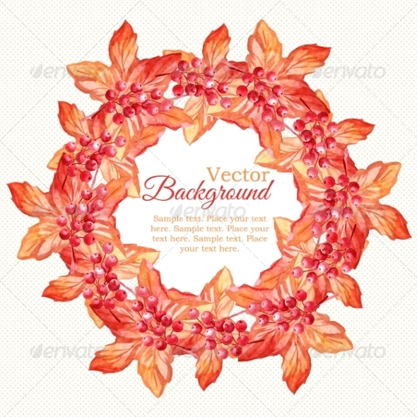 Watercolor Autumn Wreath with Leaves and Berries Watercolor Autumn Wreath with Leaves and Berries