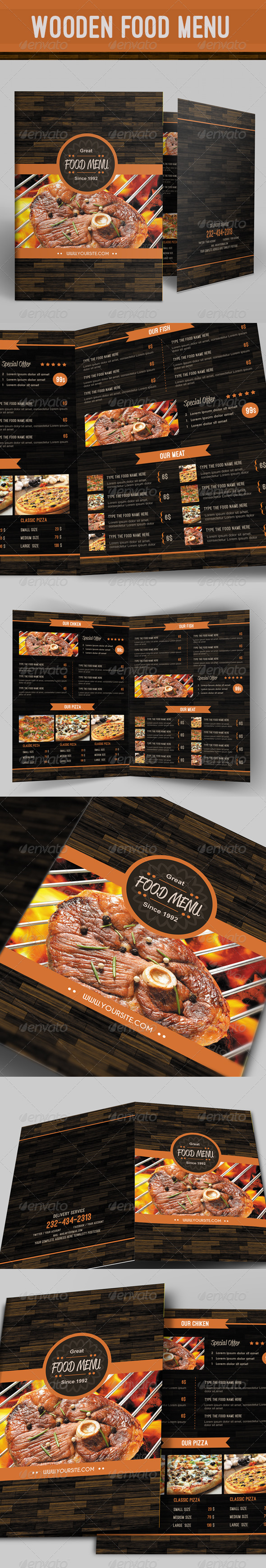 Wooden Food Menu