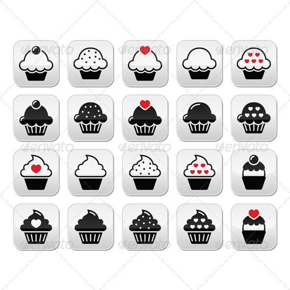 GraphicRiver Cupcake with Hearts Cherry and Sparkles 8281906