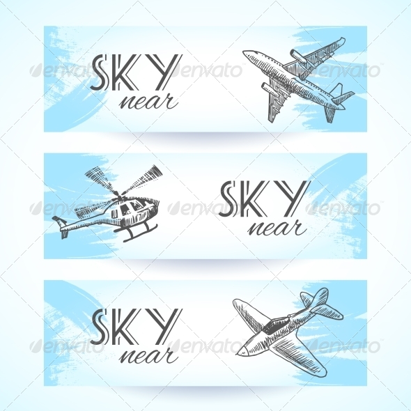 Aircraft Icon Banners Sketch (Travel)