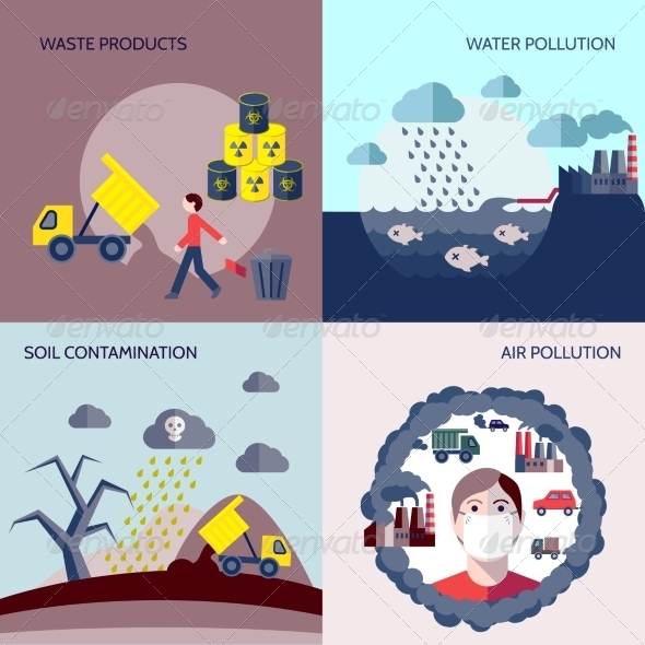 Pollution Icons Flat Set (Industries)