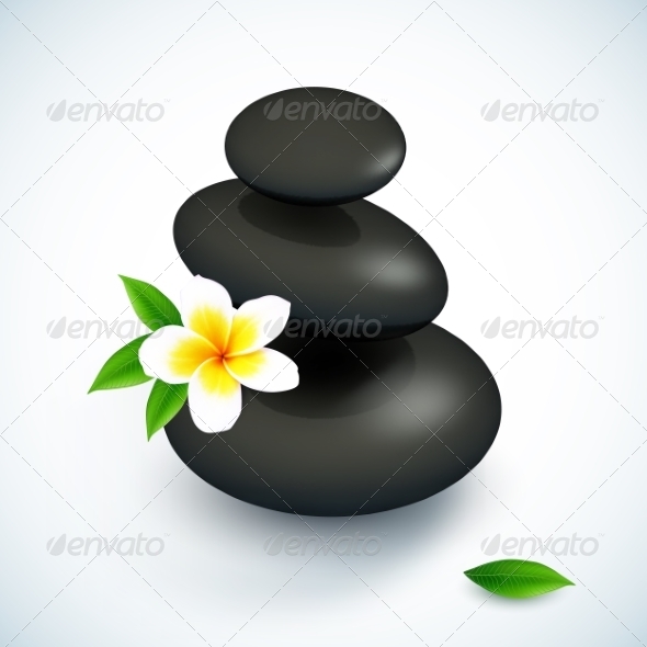 Black Spa Rocks Pyramid with Frangipani Flower Black Spa Rocks Pyramid with Frangipani Flower