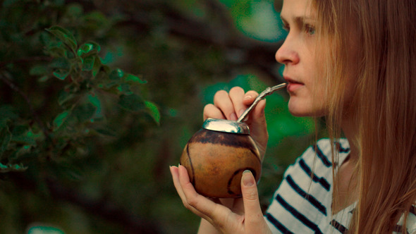 Young Woman Drinking Mate Outdoor Young Woman Drinking Mate Outdoor