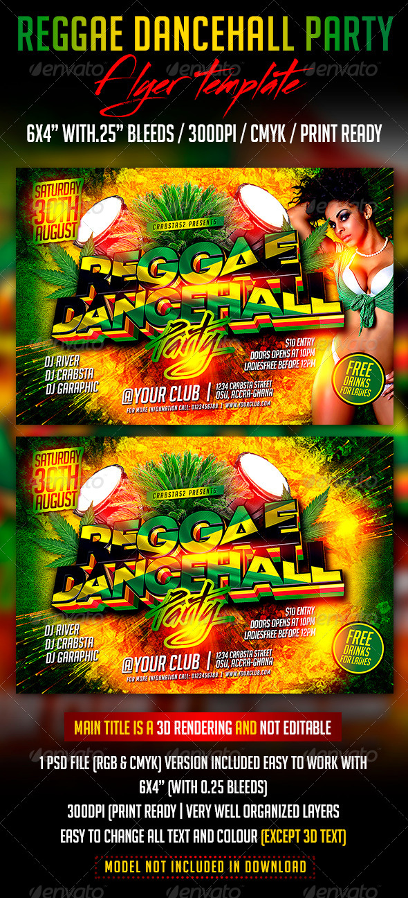 Reggae Dancehall Party Flyer Template (Clubs & Parties)