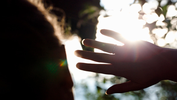Woman Playing With Evening Sun Outdoor Woman Playing With Evening Sun Outdoor