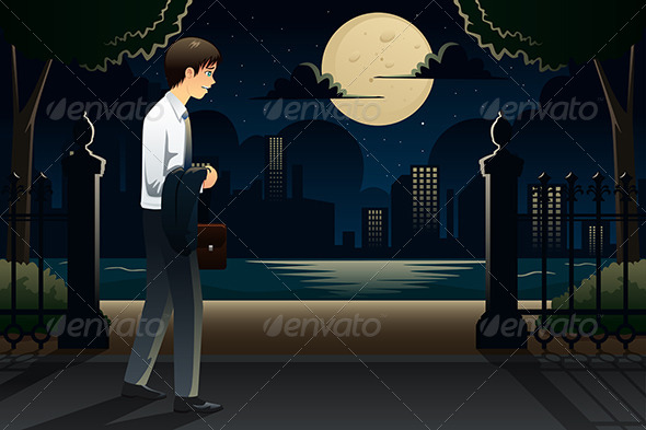 GraphicRiver Businessman Coming Home Late from Work 8292392 GraphicRiver Businessman Coming Home Late from Work 8292392