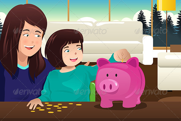 GraphicRiver Mother Daughter Saving Money to a Piggybank 8292473 GraphicRiver Mother Daughter Saving Money to a Piggybank 8292473