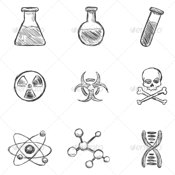 Set of Sketch Chemistry Icons Set of Sketch Chemistry Icons