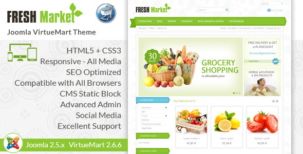 ThemeForest Fresh Market Responsive VirtueMart Template 8295017