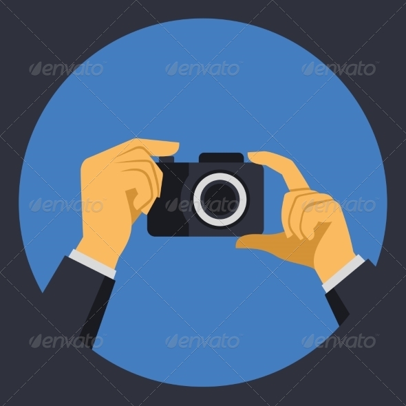 Digital Photo Camera with Hands in Flat Retro Style Digital Photo Camera with Hands in Flat Retro Style