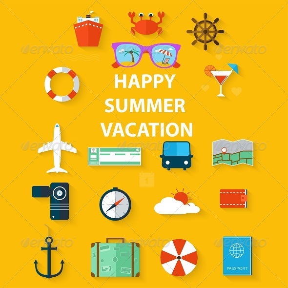 GraphicRiver Icons Summer Vacation in a Flat Style 8316479 GraphicRiver Icons Summer Vacation in a Flat Style 8316479