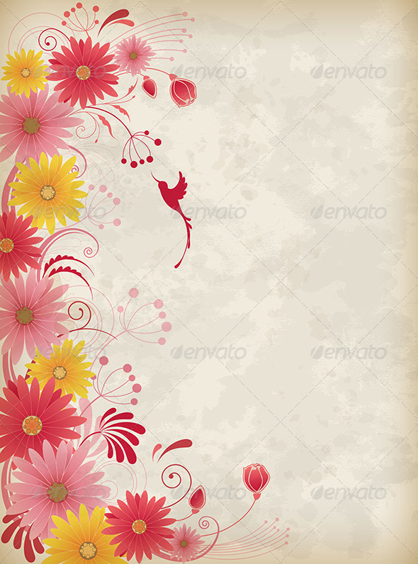 Background with Red and Yellow Flowers (Flowers & Plants)