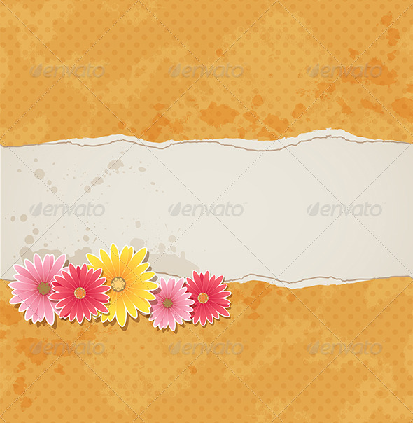 Background with Flowers and Torn Paper