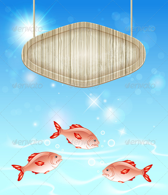 Background with Wooden Label and Fish (Animals)