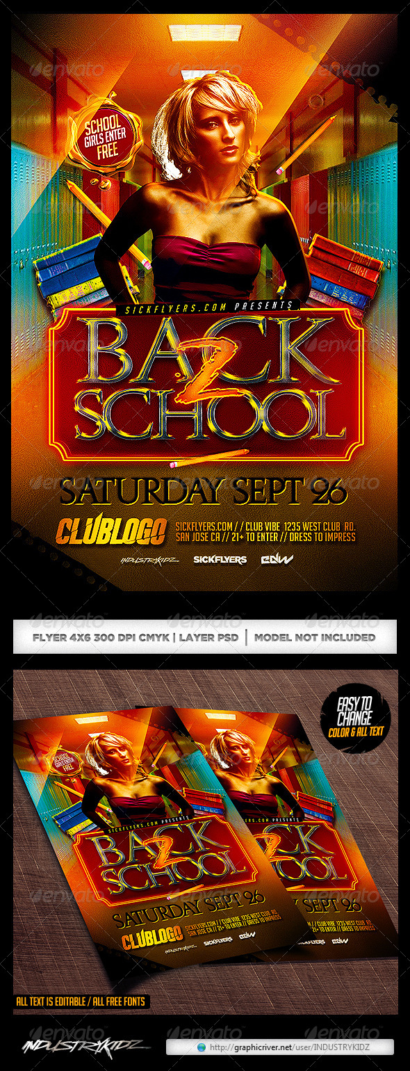 Back To School Flyer Template PSD - Clubs & Parties Events